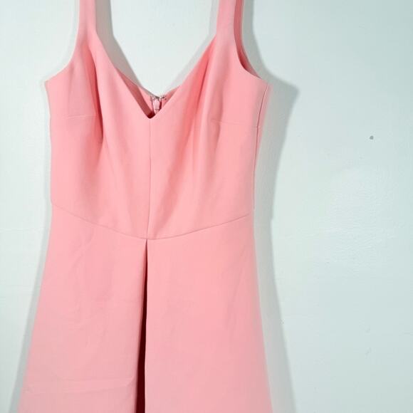 Likely Bubblegum Pink Pleated Front V Neck Circle Skater Mini Dress Size 0 - Picture 3 of 8